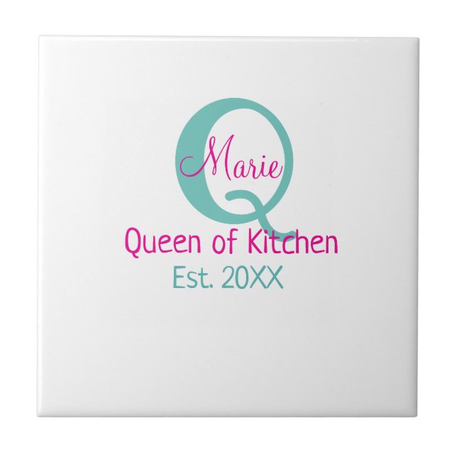 Queen of kitchen monogram green pink simple minima ceramic tile (Front)