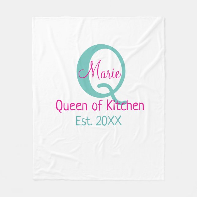 Queen of kitchen monogram green pink simple minima fleece blanket (Front)