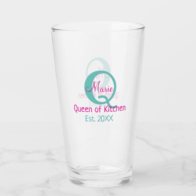 Queen of kitchen monogram green pink simple minima glass (Front)