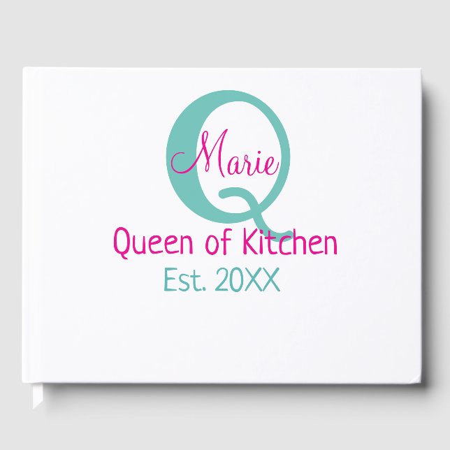 Queen of kitchen monogram green pink simple minima guest book (Front)