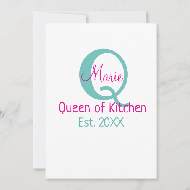 Queen of kitchen monogram green pink simple minima invitation (Front)