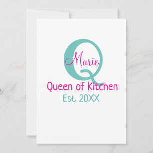 Queen of kitchen monogram green pink simple minima invitation