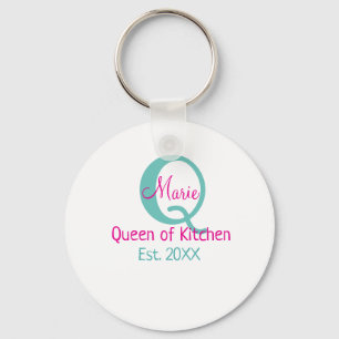 Queen of kitchen monogram green pink simple minima key ring