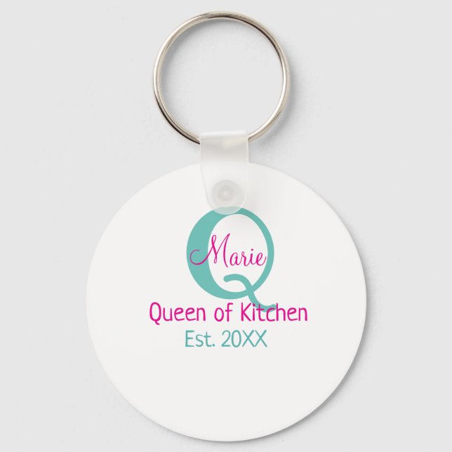 Queen of kitchen monogram green pink simple minima key ring (Front)