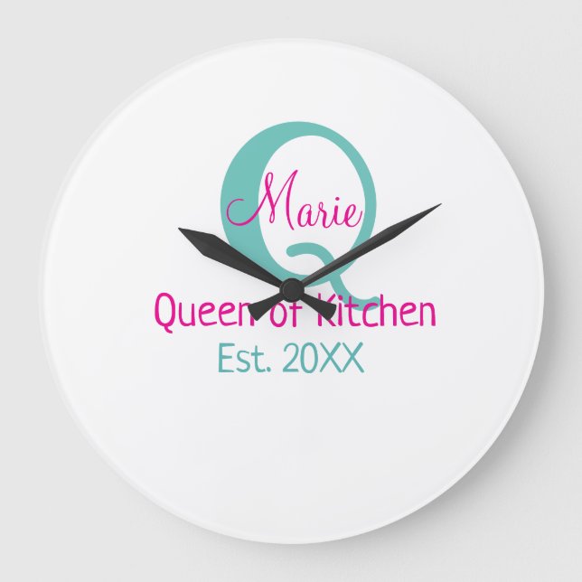 Queen of kitchen monogram green pink simple minima large clock (Front)