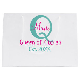 Queen of kitchen monogram green pink simple minima large gift bag
