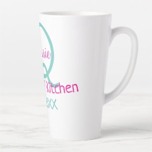 Queen of kitchen monogram green pink simple minima latte mug