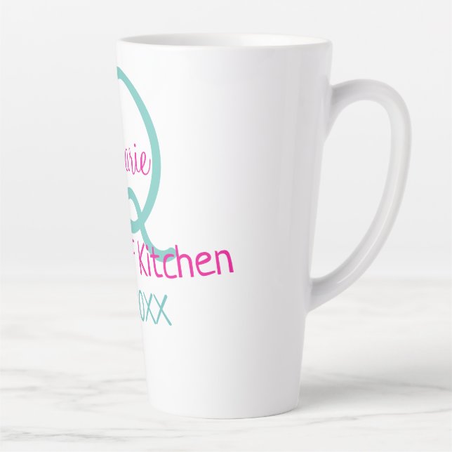 Queen of kitchen monogram green pink simple minima latte mug (Right)