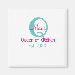 Queen of kitchen monogram green pink simple minima magnet