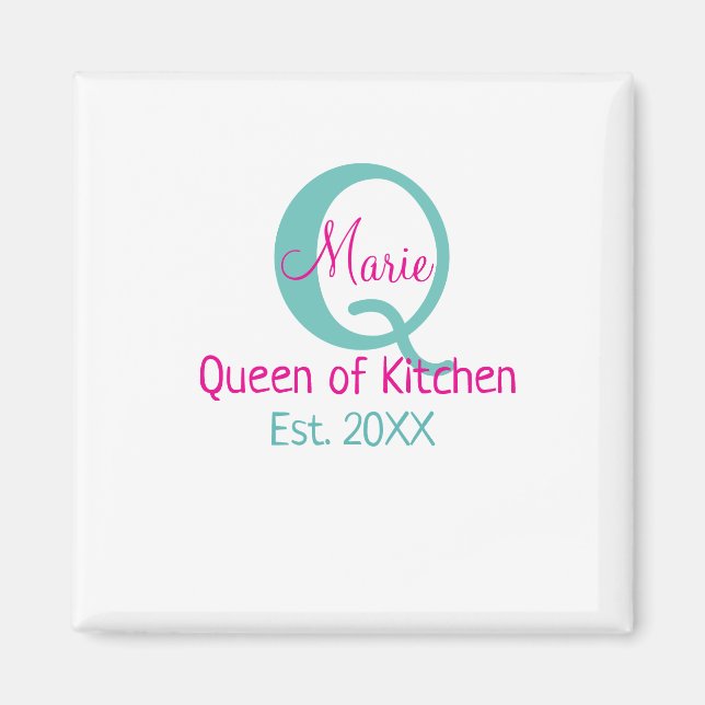 Queen of kitchen monogram green pink simple minima magnet (Front)