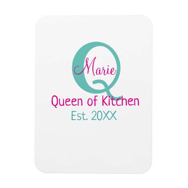 Queen of kitchen monogram green pink simple minima magnet (Vertical)
