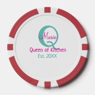 Queen of kitchen monogram green pink simple minima poker chips