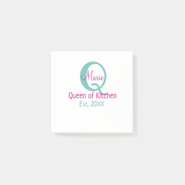 Queen of kitchen monogram green pink simple minima post-it notes (Front)