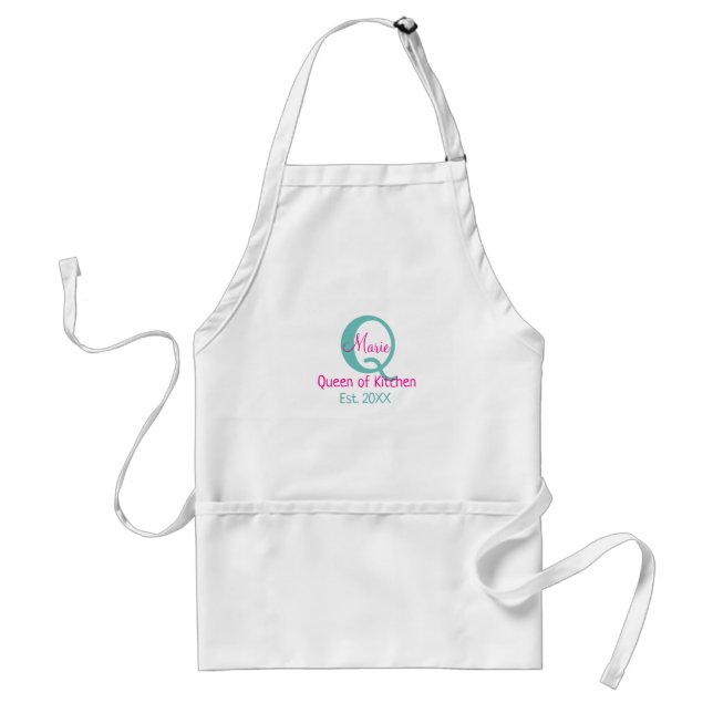 Queen of kitchen monogram green pink simple minima standard apron (Front)