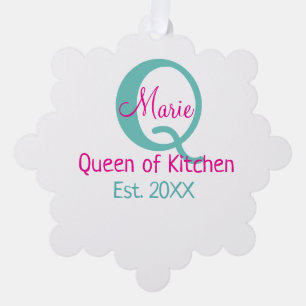Queen of kitchen monogram green pink simple minima tree decoration card