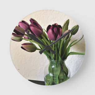 Queen of Night Tulips Round Clock
