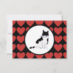 Queen of red hearts cat black white thank you card