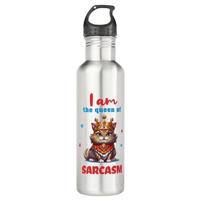 queen of sarcasm fun cat 710 ml water bottle (Front)