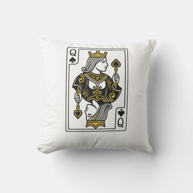 Queen of Spades — Black & Gold Cushion (Front)