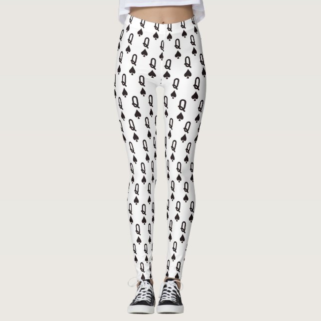 Queen of Spades design white Leggings (Front)