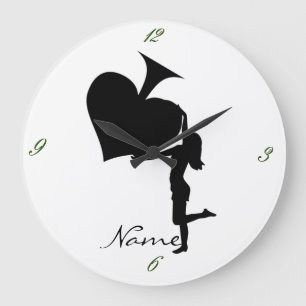Queen of Spades Holding Black Ace Thunder_Cove Large Clock