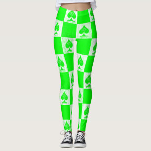 Queen of Spades Leggings Green White Checkers QoS