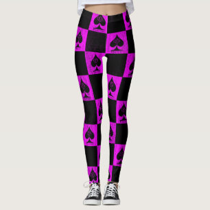Queen of Spades Leggings Hot Pink Checkers QoS