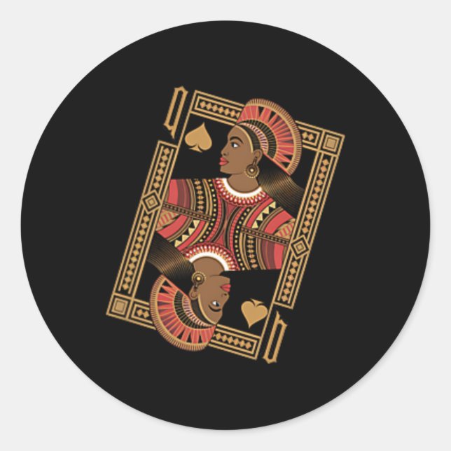 Queen Of Spades Poker Card Afro American Black His Classic Round Sticker (Front)