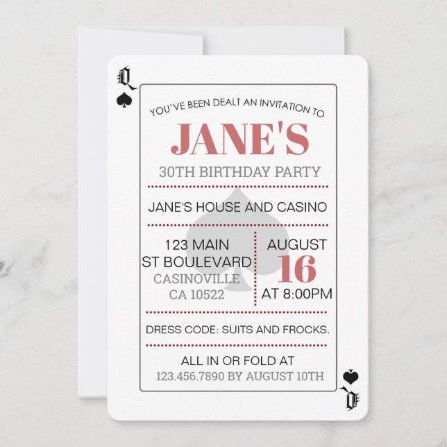Queen of Spades Poker Playing Card Casino Birthday (Front)