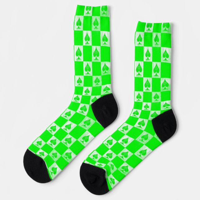 Queen of Spades Socks Cute Green Chequerboard QoS (Left)