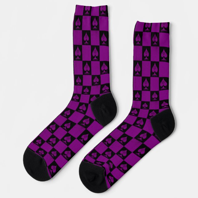 Queen of Spades Socks Dark Purple Chequerboard QoS (Left)