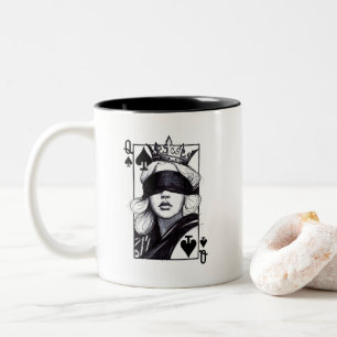 Queen of Spades (Style 7) Fine Art Drawing Two-Tone Coffee Mug