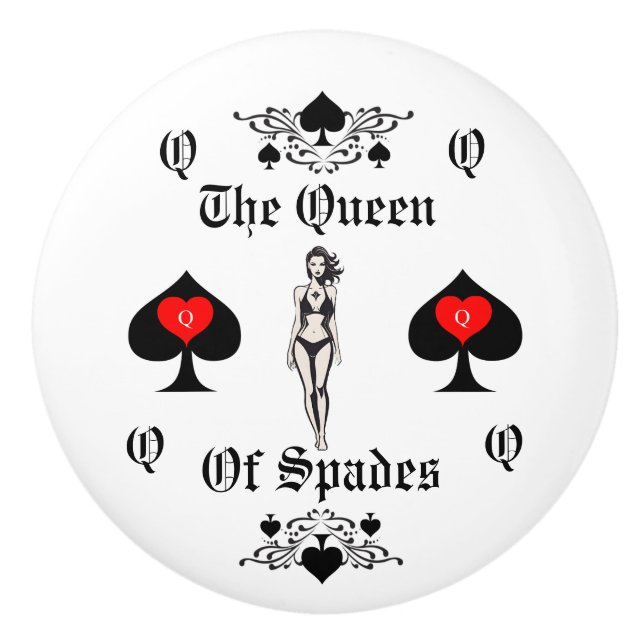 Queen of Spades Tarot Card Thunder_Cove Ceramic Knob (Front)
