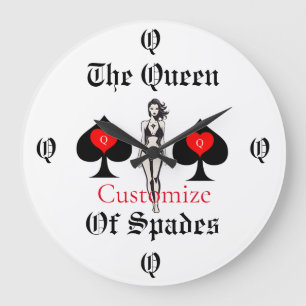 Queen of Spades Tarot Card Thunder_Cove Large Clock