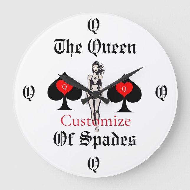 Queen of Spades Tarot Card Thunder_Cove Large Clock (Front)
