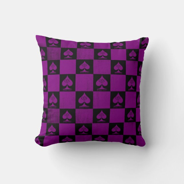 Queen of Spades Throw Pillow Purple Checkers QoS (Front)