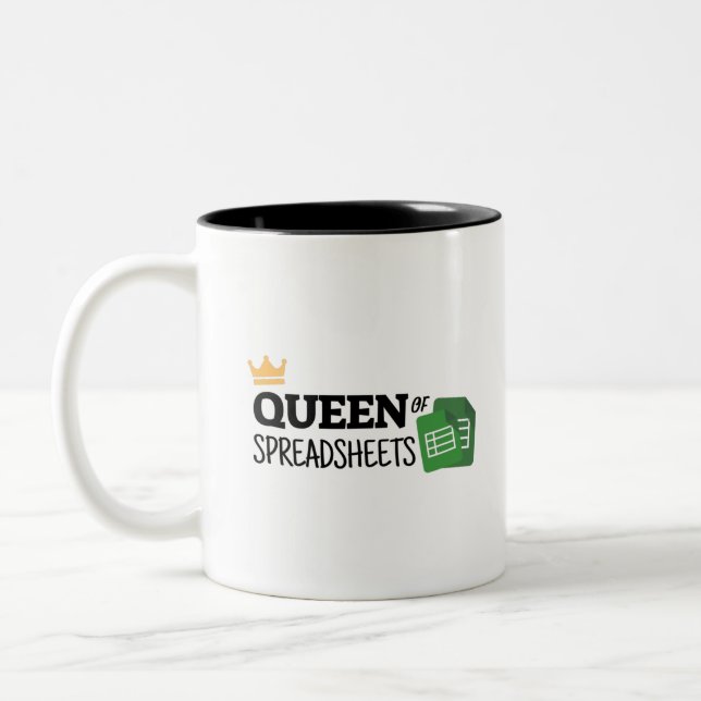 Queen of spreadsheets Two-Tone coffee mug (Left)