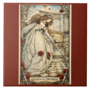 Queen of Swords Tarot Card Art Nouveau Vintage  Ceramic Tile