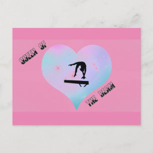Queen of the Beam Gymnastics Postcard Pink