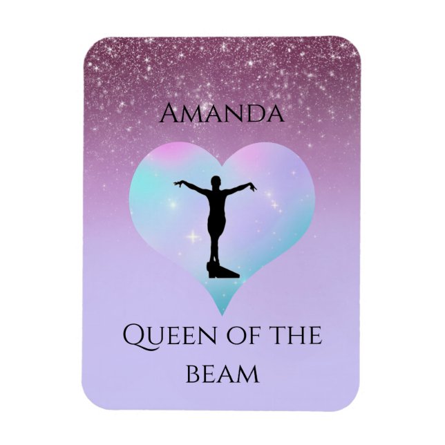 Queen Of The Beam Gymnastics Purple Ombre Glitter Magnet (Vertical)