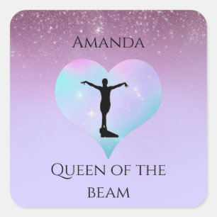 Queen Of The Beam Gymnastics Purple Ombre Glitter Square Sticker