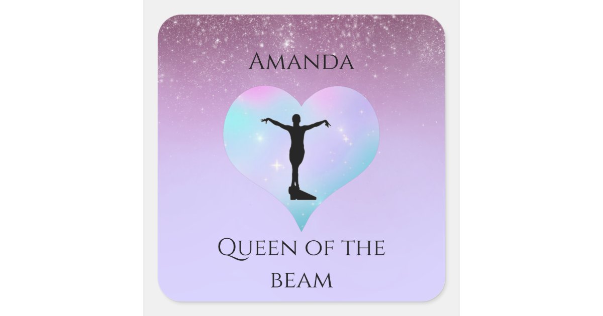 Queen Of The Beam Gymnastics Purple Ombre Glitter Square Sticker | Zazzle