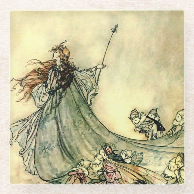 “Queen of the Fairies” by Arthur Rackham Glass Coaster (Front)