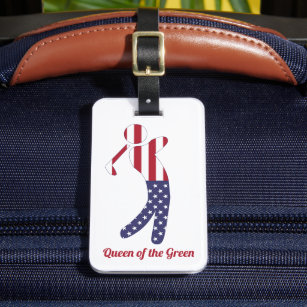 Queen of the Green   American Flag Golf Player Luggage Tag