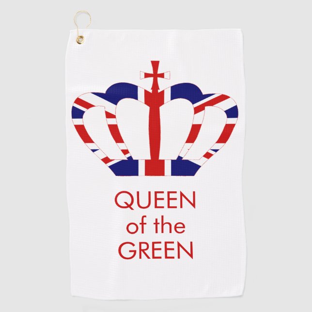 Queen of the Green | Union Jack Crown Golf Towel (Front)