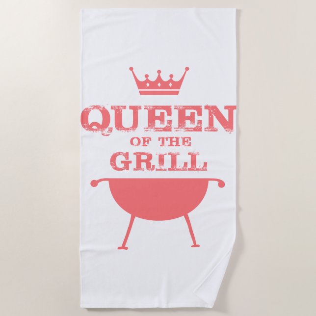 Queen Of The Grill, Pink Beach Towel (Front)