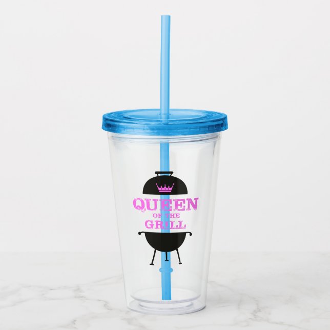 Queen Of The Grill, Pink Crown Pink Acrylic Tumbler (Front)