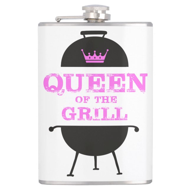 Queen Of The Grill, Pink Crown Pink Hip Flask (Front)