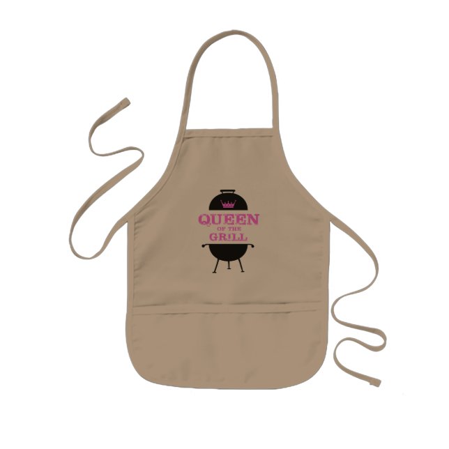 Queen Of The Grill, Pink Crown Pink Kids Apron (Front)