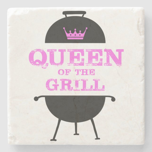 Queen Of The Grill, Pink Crown Pink Stone Coaster (Front)